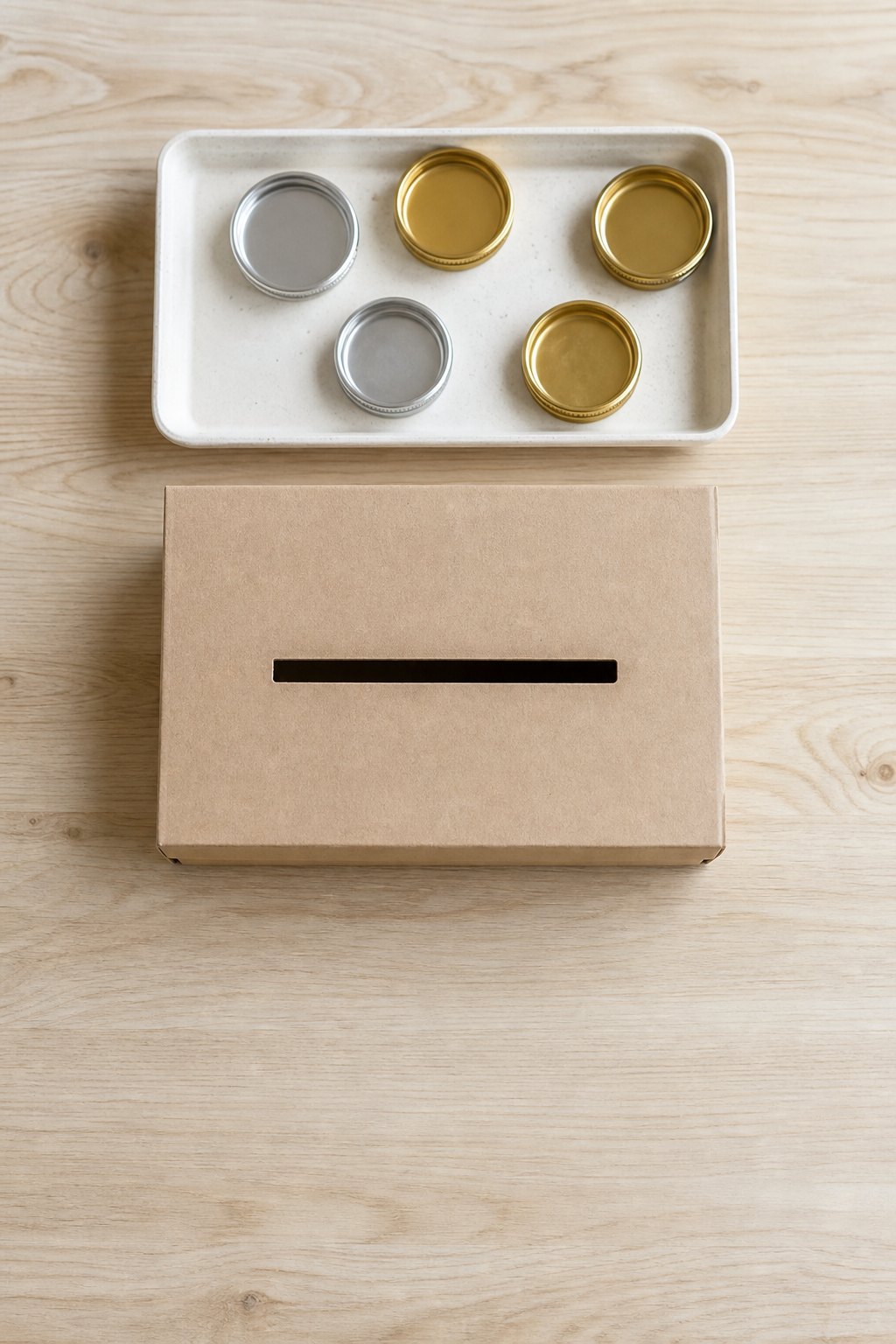 Schuhkarton mit Schlitz im Deckel und Deckeln zum Einwerfen