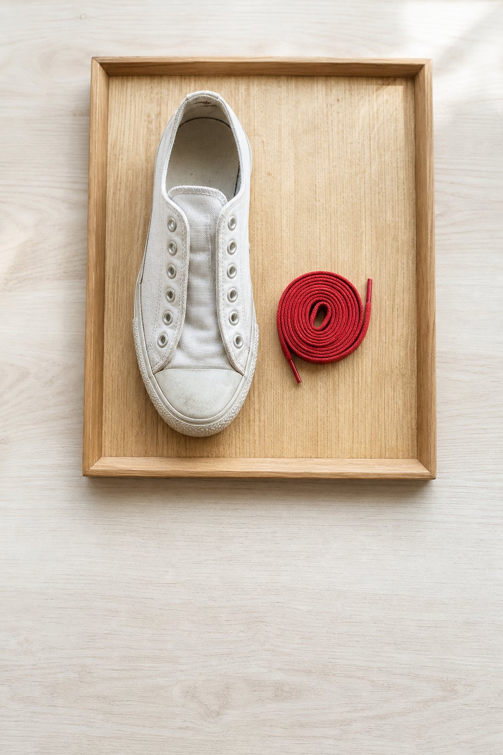 Montessori-Tablett: Den Schuh schnüren