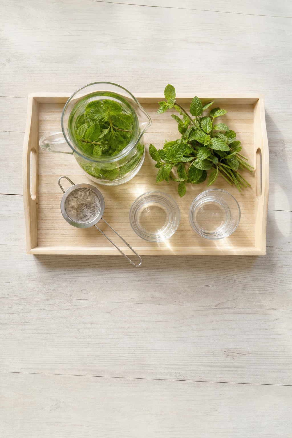 Montessori-Tablett: Minzwasser ansetzen und abgießen