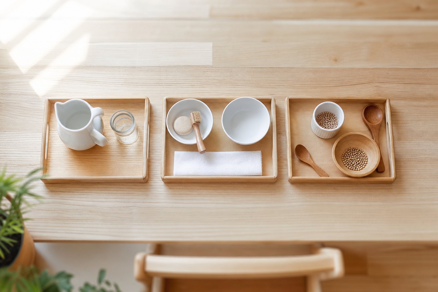 Übungen des täglichen Lebens: Montessori-Ideen zum Schütten, Putzen und Anziehen
